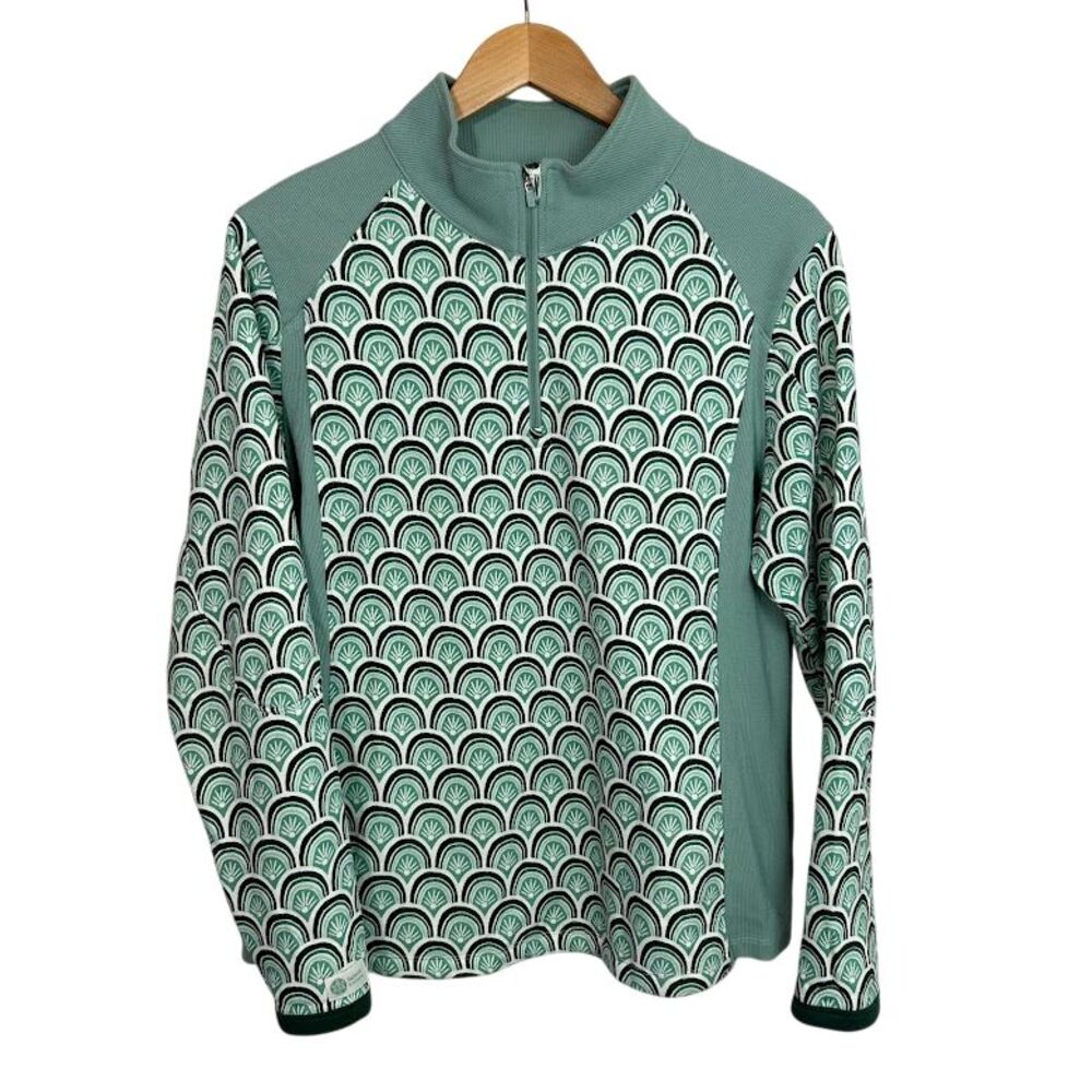 Salmon Sisters Atlantis Half Zip Fleece Pullover XL Sage Green Fish Scale Tasc